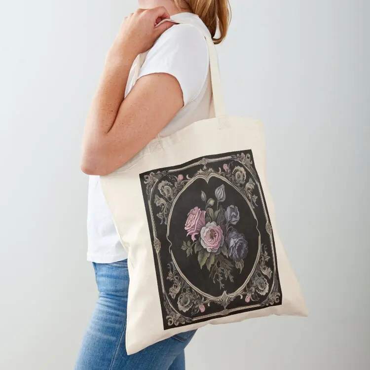 

Vintage Victorian Black Gothic Design With Roses Tote Bag bag for beach ecological bags custom fabric bag