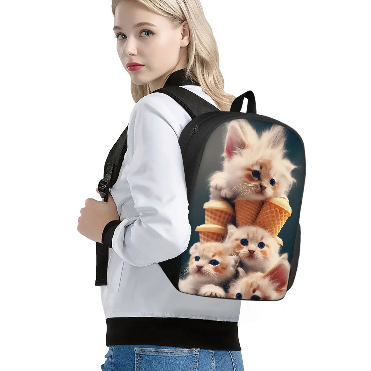 Mochila con estampado de gato para niños, mochilas escolares para niñas y adolescentes, paquetes de hombro, material escolar, regalo