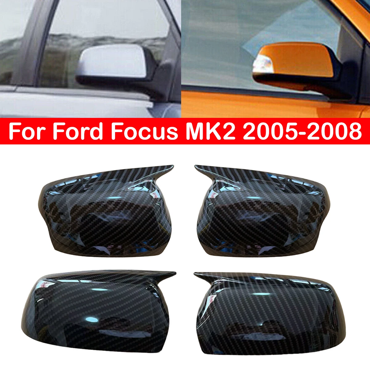 

Car Rearview Side Mirror Cover Wing Cap Sticker Exterior Door Rear View Case Trim Carbon Fiber For Ford Focus MK2 2005-2008