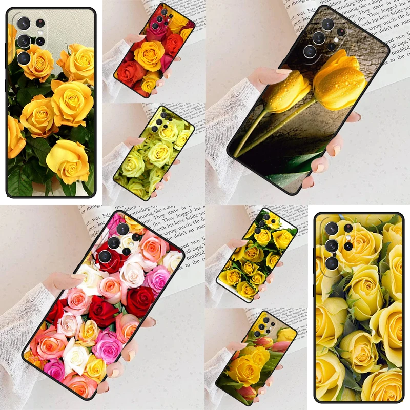 Yellow Bouquet Phone Case For Samsung Galaxy S24 S23 S22 S21 Ultra S10 Note 10 Pro S20 Plus FE S9 S8 Cover