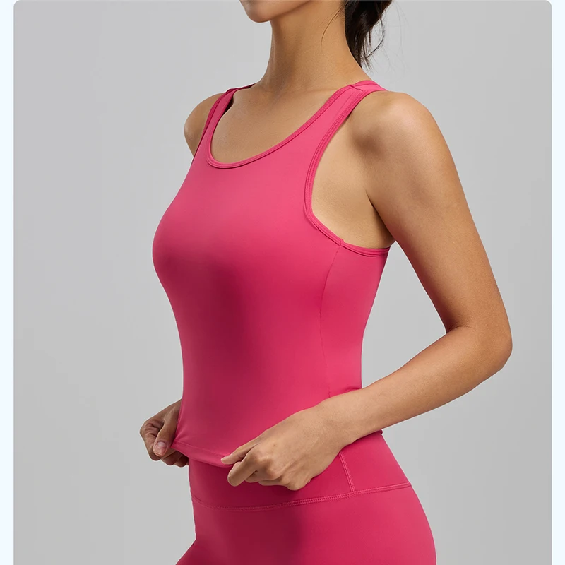 Integrated Fixed Round Neck Sports Tank Top Women Fashion Slim Fit Non Slip Yoga Vest Comfortable Skin-Friendly Fitness Top