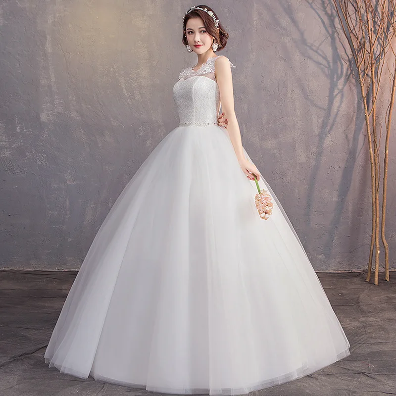 Ball Gown Wedding Dresses Sleeveless Lace Bride Dress Pure White Simple Princess Wedding Gowns Plus Size Vestido De Noiva