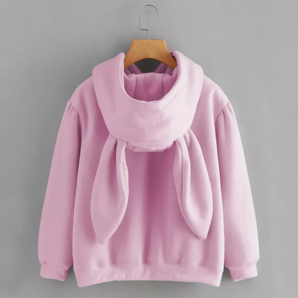 Kawaii Rabbit Ears Fashion Hoody Casual Solid Color Warm Sweatshirt Hoodies For Women y2k top Autumn Winter Women Hoodies