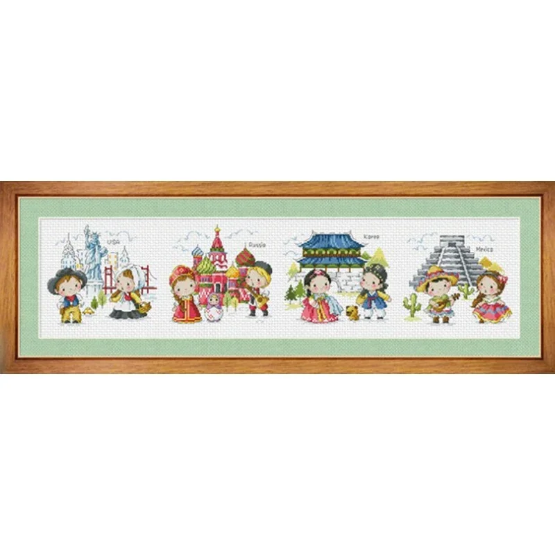 Amishop Gold Collection Counted Cross Stitch Kit A Journey Around The World USA Russia America Korea Mexico SO