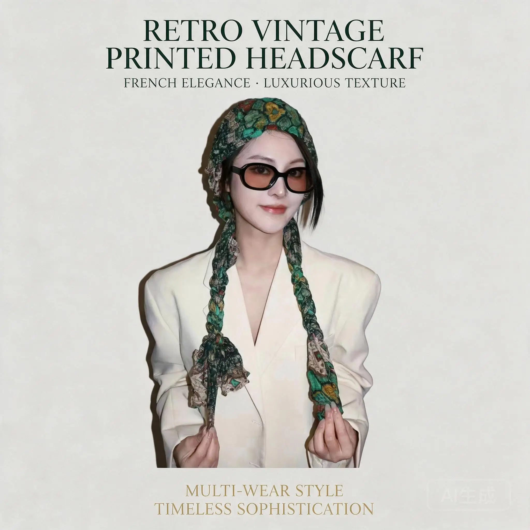 Vintage Ethnic Print Women Head Scarf 2 In 1 Multiuse Turban Hat Sun Protection Soft Braided Headwrap Daily Wear Hair Accessory