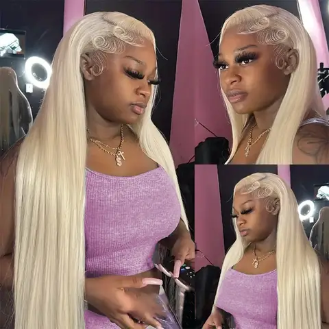 613 HD dentelle frontale perruque droite Blonde cheveux humains 13x6 Blonde dentelle avant perruques cheveux humains pré plumés avec des cheveux de bébé 18-40 pouces