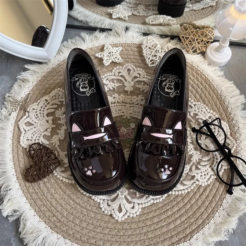 Women Original Design Thick Sole Heightening Round Toe Girl JK Uniform Shoes Super Soft Comfortable Students Lolita Cat Style