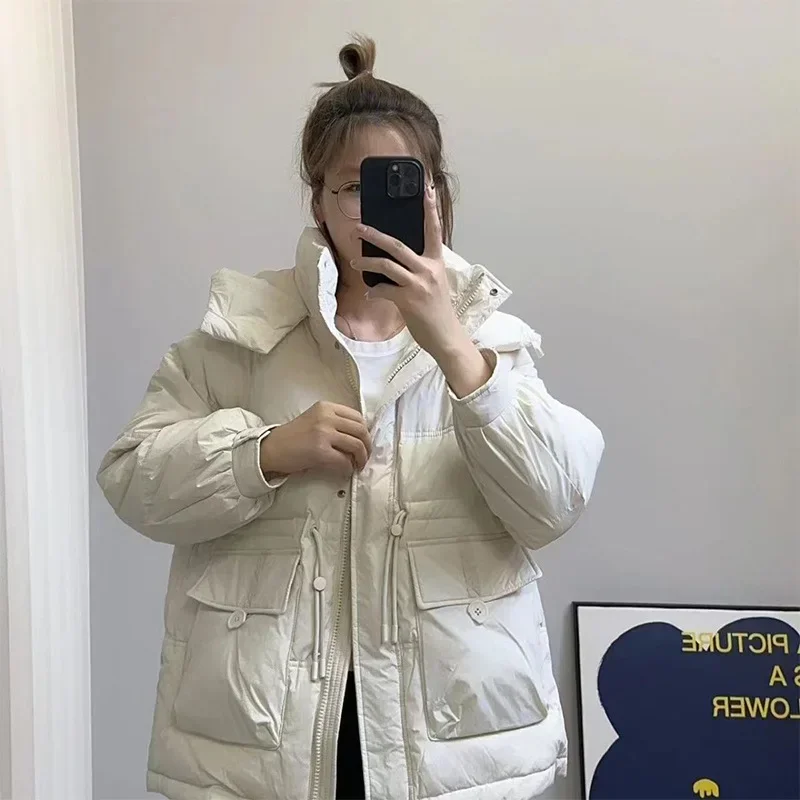 2024 New Women Down Jacket Winter Coat Female Short Parkas Warm Fashion Outwear Hooded Leisure Time Versatile Fashion Overcoat