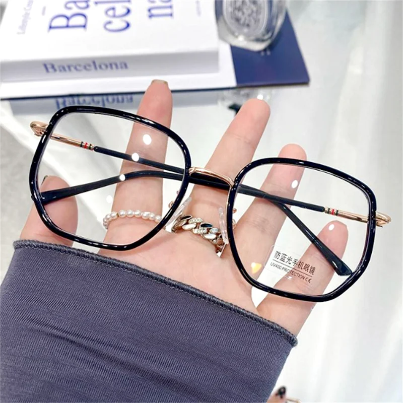 New Myopia Glasses for Women Polygon Frame Increased Vision Reading Glasses Men Anti-blue Light Transparent Computer Glasses