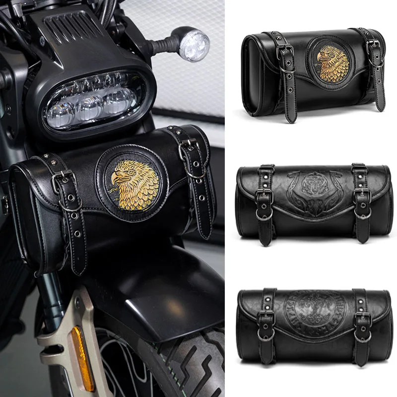 HOT Motorcycle Front Fork Retro Tool Bag Waterproof PU Leather Saddlebag for Storage Needs Daily Commute Handlebar Storage