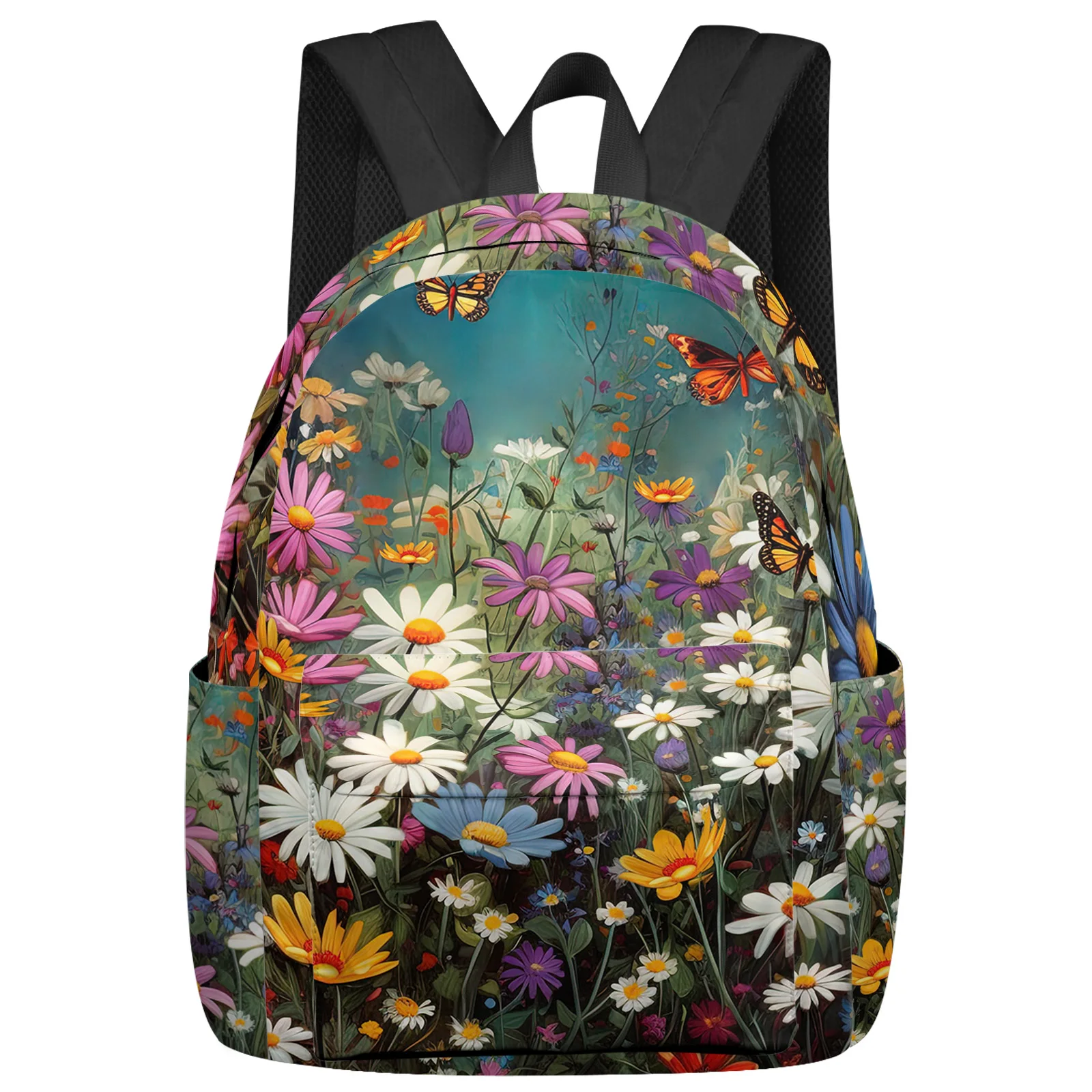 

Daisy Flower Butterfly Bushes Backpack School Bags for Teenagers Girls Students Laptop Bag Women's Casual Travel Backpack