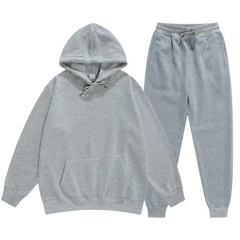 Men\'s And Women\'s Solid Color Long Sleeves Two Pieces Set hooded Sweatshirt Suit Men Woman Sportswear Hoodie + Pants