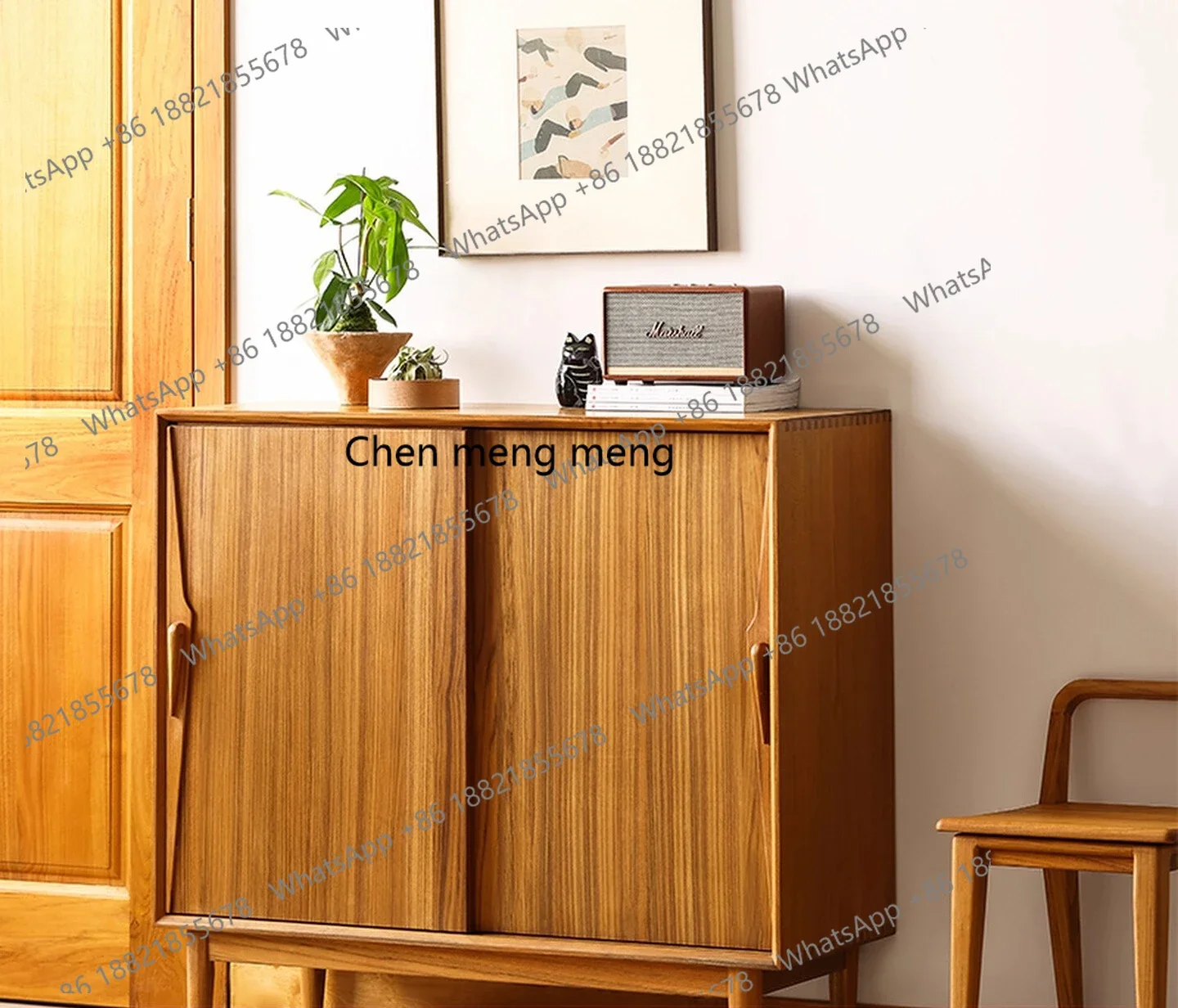 Old teak shoe cabinet, all solid wood medium and antique door cabinet, retro storage foyer cabinet