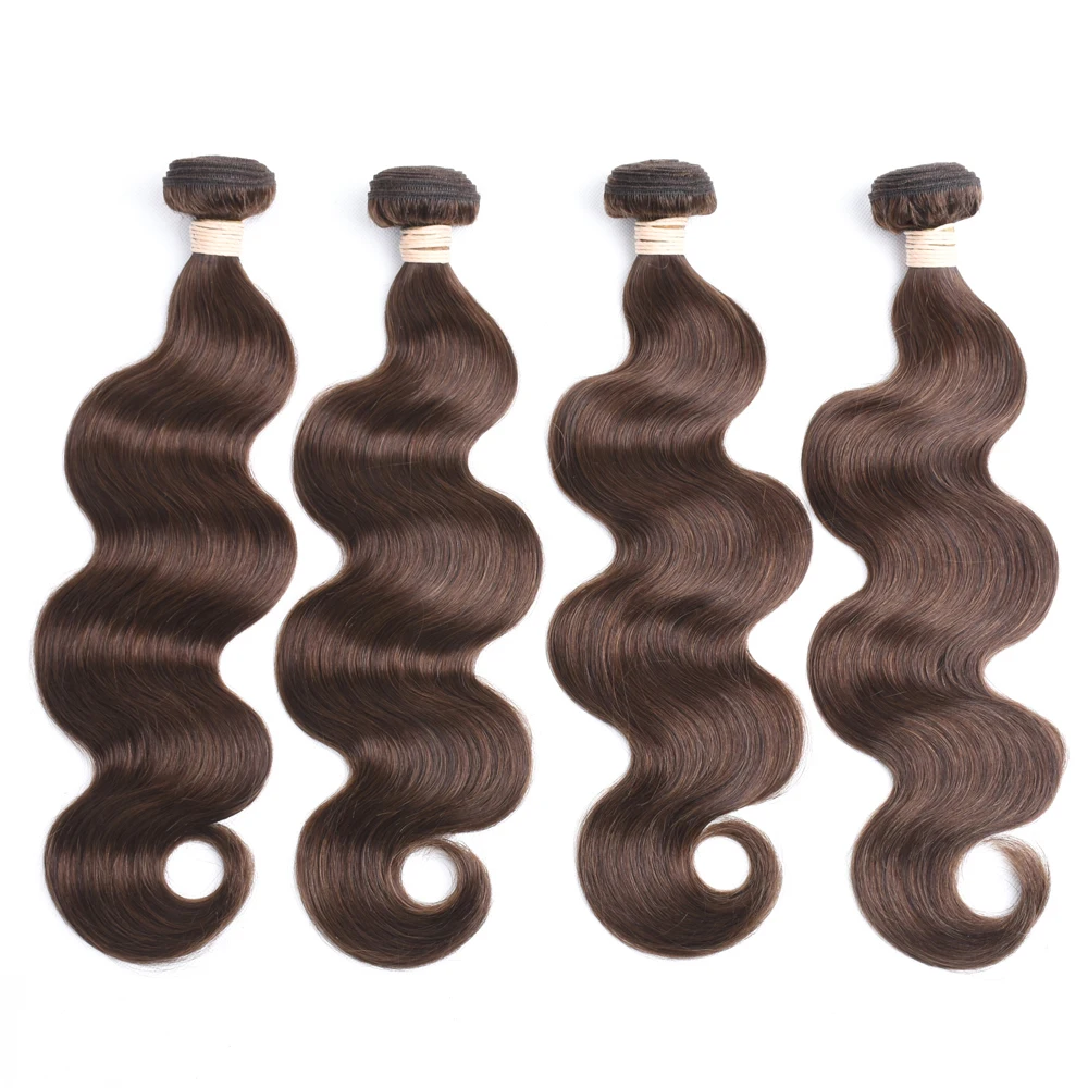 4 bundel 10A coklat warna tubuh gelombang rambut manusia bundel 100g/bundel rambut Brasil jalinan bundel #4 coklat Remy