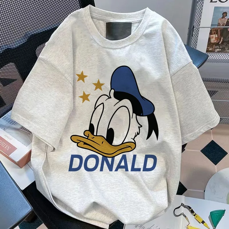 Donald Duck Disney Collection New Cute Cartoon Print Short Sleeve Simple Loose Comfortable T-Shirt for Men and Women in Summer
