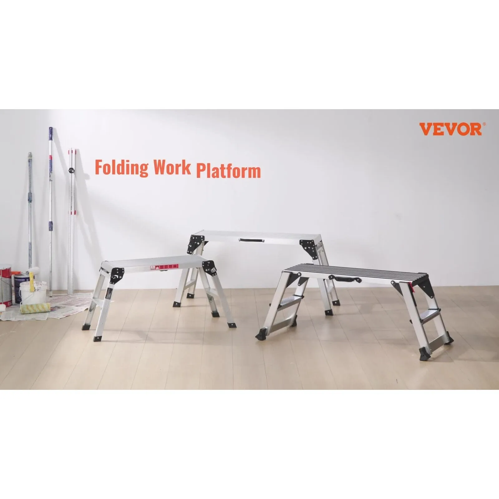 US VEVOR aluminum step folding work platform dry wall ladder 330 pound anti slip bench-