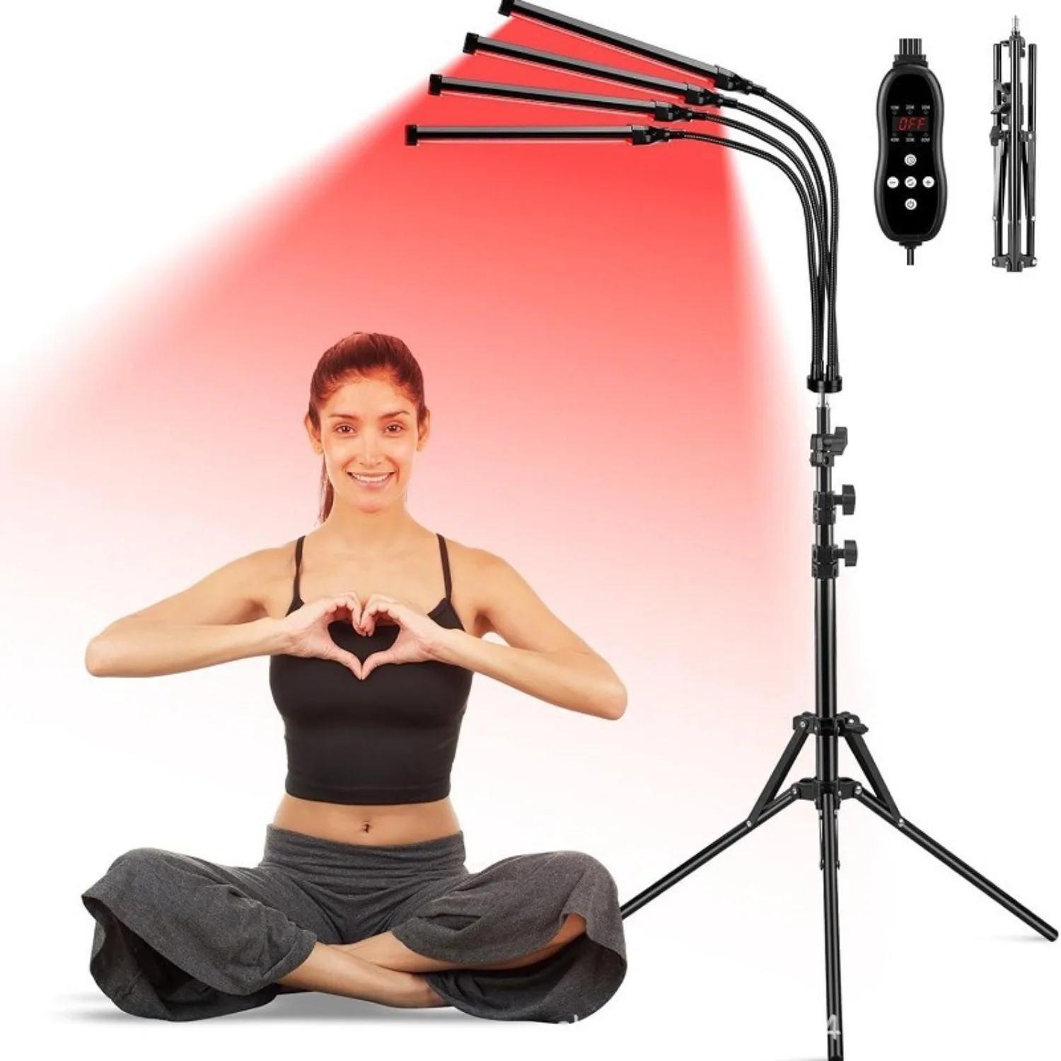 

4 Head Red Light Therapy Device with Timer Floor and Stand Red Far Infrared Light Therapy Lamp 660nm 850nm for Face,Body at Home