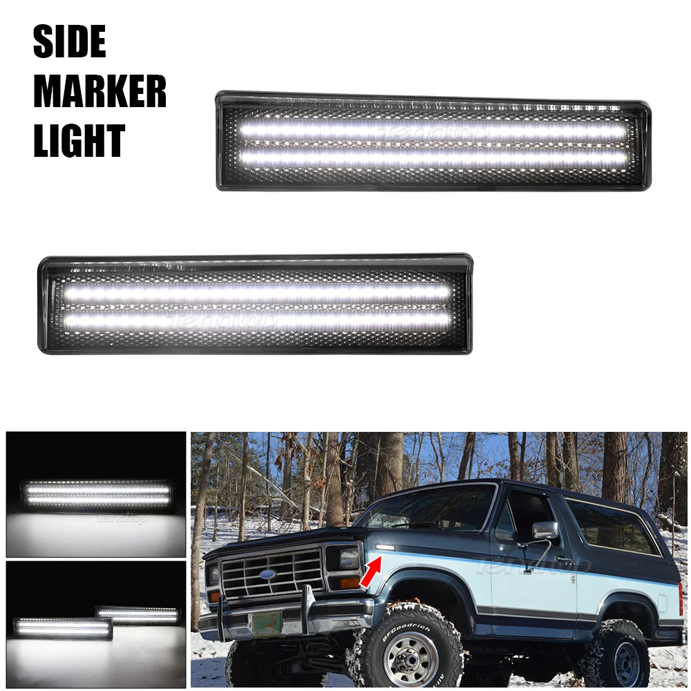 Amber/White LED Side Marker Light Car Front Bumper Side marker Lamp For 1980 -1986 Ford BRONCO F-100 F-150 F-250 F-350 Bronco