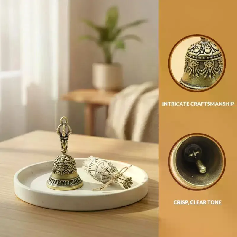 Vintage Brass Bell With Intricate Carved Details And Crisp Sound Perfect For Meditation Home Altar Spiritual Practices