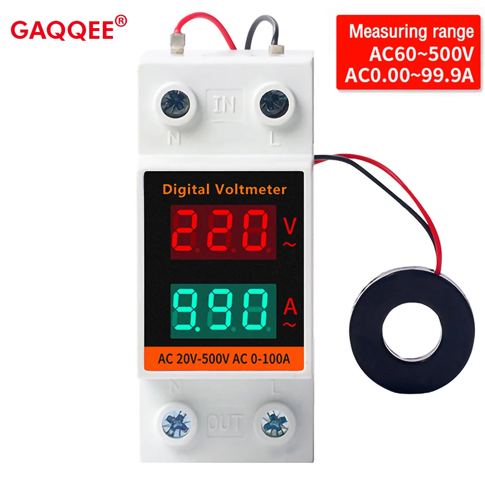 AC60-500V 0.00-99.9A Voltmeter Ammeter Din Rail Dual Display Digital Electricity Meter Voltage Current Monitor with Transformer