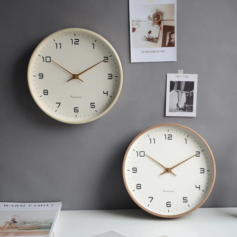 10-12inch Korea Style Large Size Solid Wood Mute Clocks Simple Round Luxury Nordic Fashion Livingroom Creative Wall Decoration