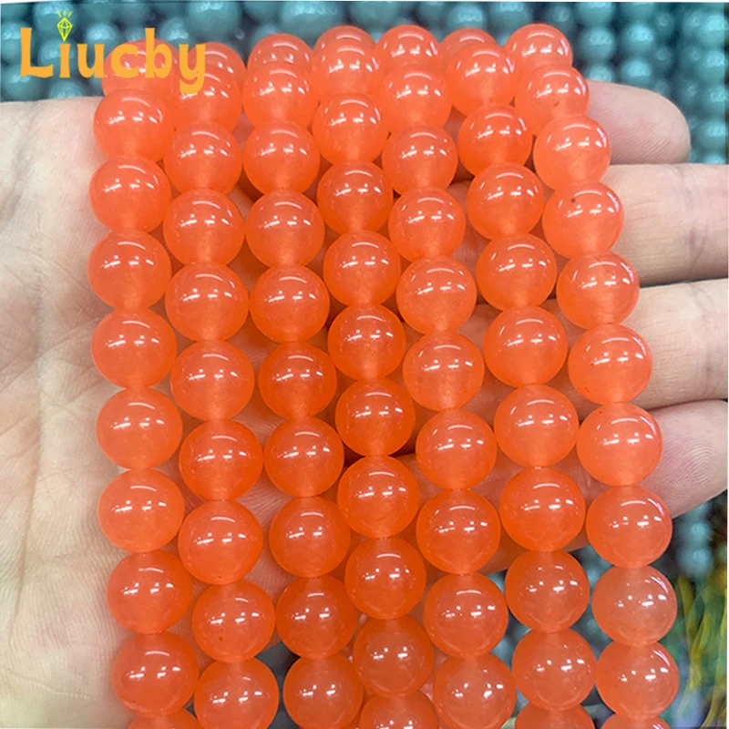 Natural Stone Orange Red Chalcedony Jades Beads For Jewelry Making DIY colour Bracelets Hoop earrings 15\