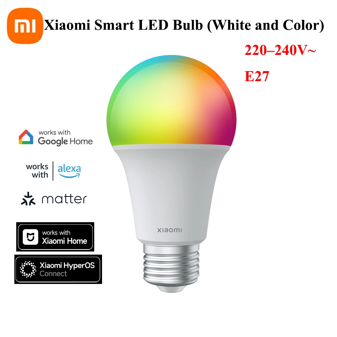 

Xiaomi Smart LED Bulb (White and Color) E27 220-240V 2700K–6500K 806lm Works with MiHome App For Smart Home