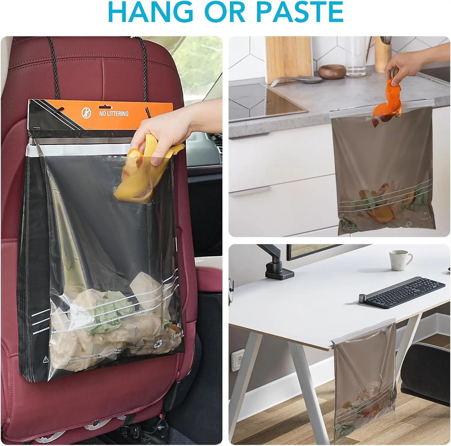 40 قطعة من أكياس قمامة السيارات للاستعمال مرة واحدة - سعة كبيرة، مقاومة للتسرب والرائحة - معلقة من مسند الرأس - مثالية للسفر والتخييم والمنزل