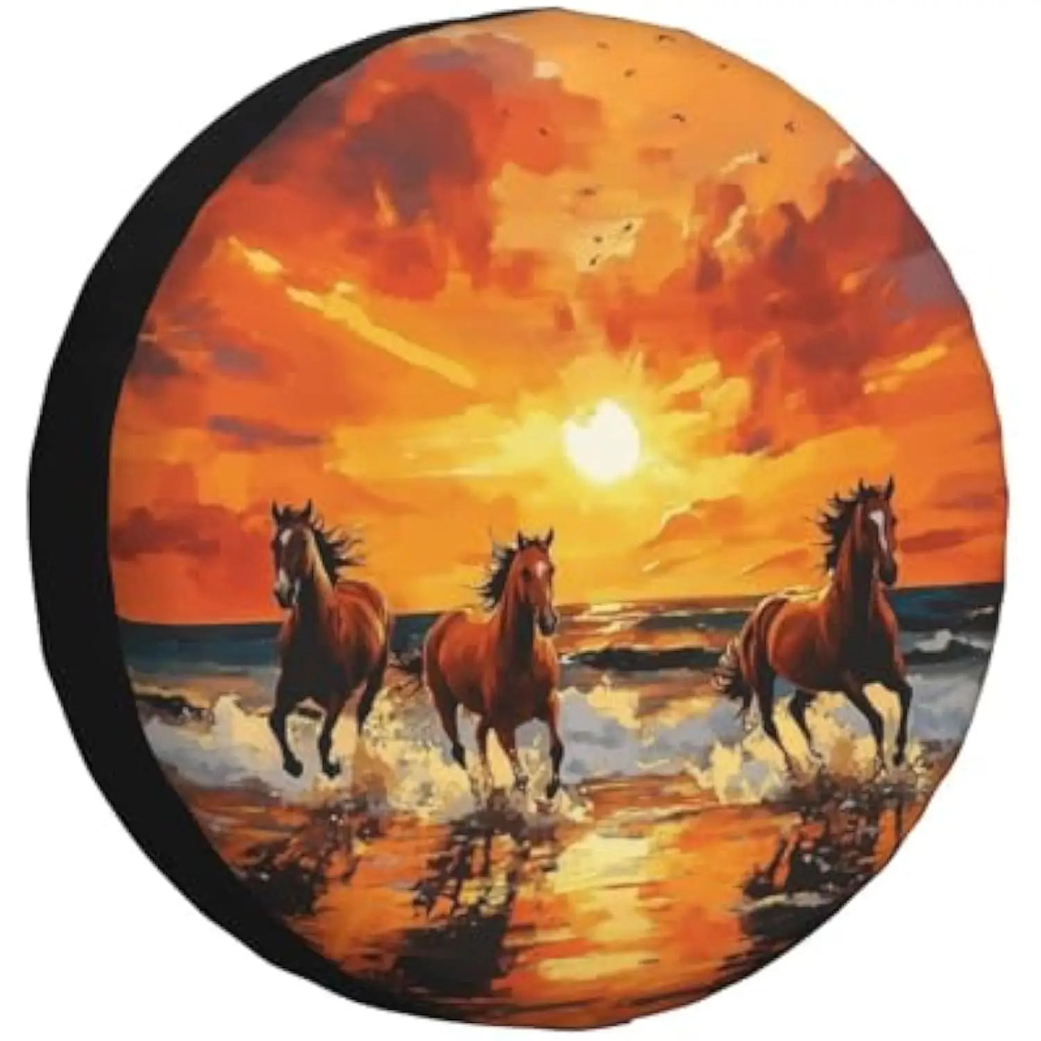 

Чехол для запасного колеса из полиэстера с рисунком «Лошади на закате на пляже», всепогодный, для автодомов, внедорожников, грузовиков