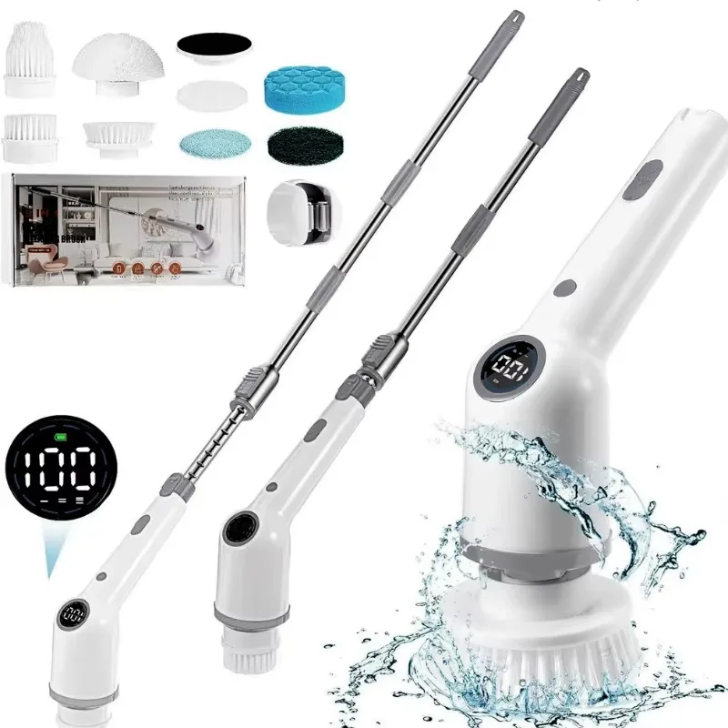 

Electric rotary scrubber 3-speed cordless power polypropylene nylon rotary cleaner bathroom cleaning brush handheld