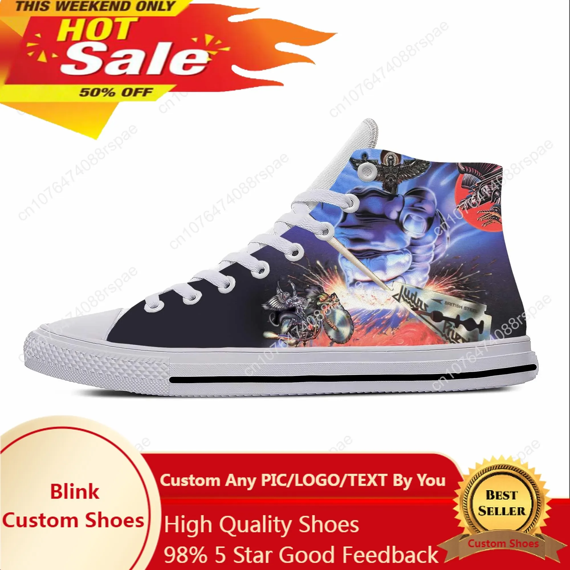 

Priest Heavy Metal Rock Band Music Judas Fashion Casual Cloth Shoes High Top Lightweight Breathable 3D Print Men Women Sneakers