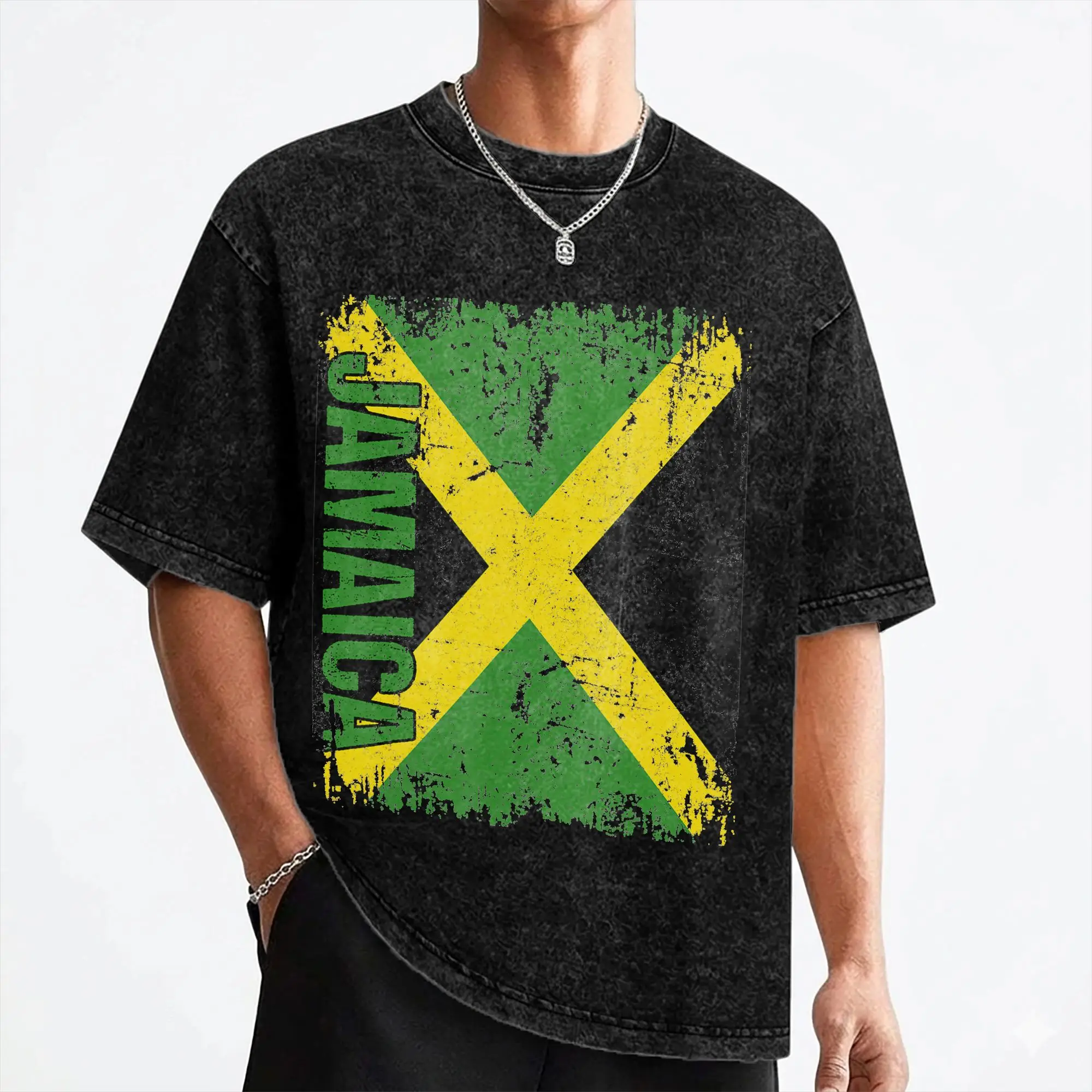 Jamaica Flag Jamaican T Shirt Washed Short Sleeve Oversize T-Shirt  Novelty for Men Women Streetwear Summer Tops Tees