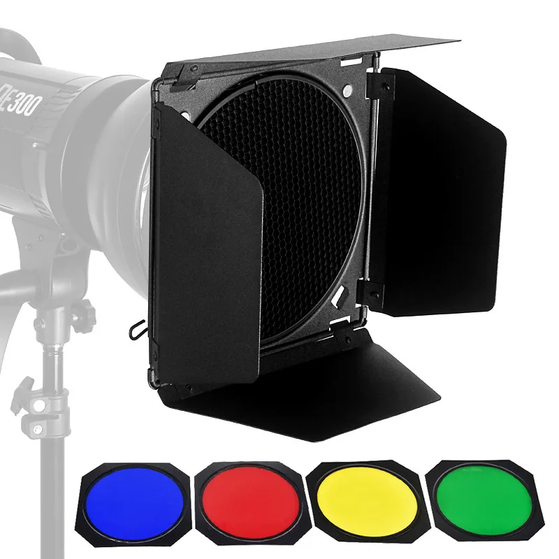 Pixel Barn Door Barndoor Honeycomb 4 Color Gel Filters For Bowen Mount Standard Reflector Photography Studio Flash Accessories