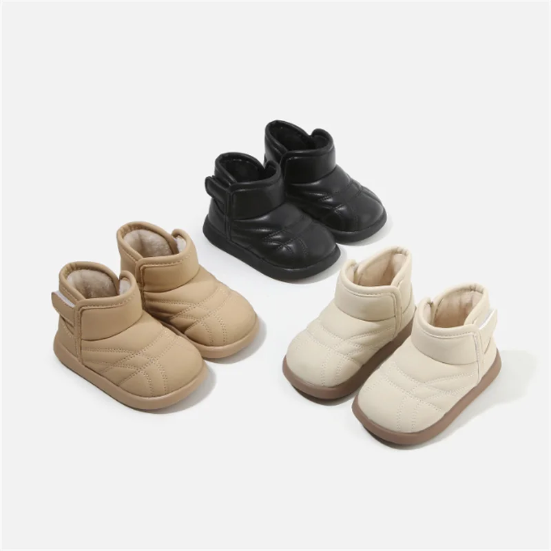2025 New Winter Baby Snow Boots Leather Warm Plush Waterproof Shoes for Boys Kids Fashion Toddler Girls Shoes Cotton EU 16-26