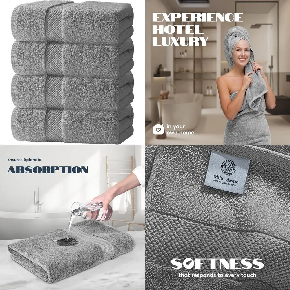 

Набор из 4 роскошных банных полотенец - 700 GSM, мягкий хлопок, 27x54, высокая впитываемость, быстросохнущие, светло-серый цвет