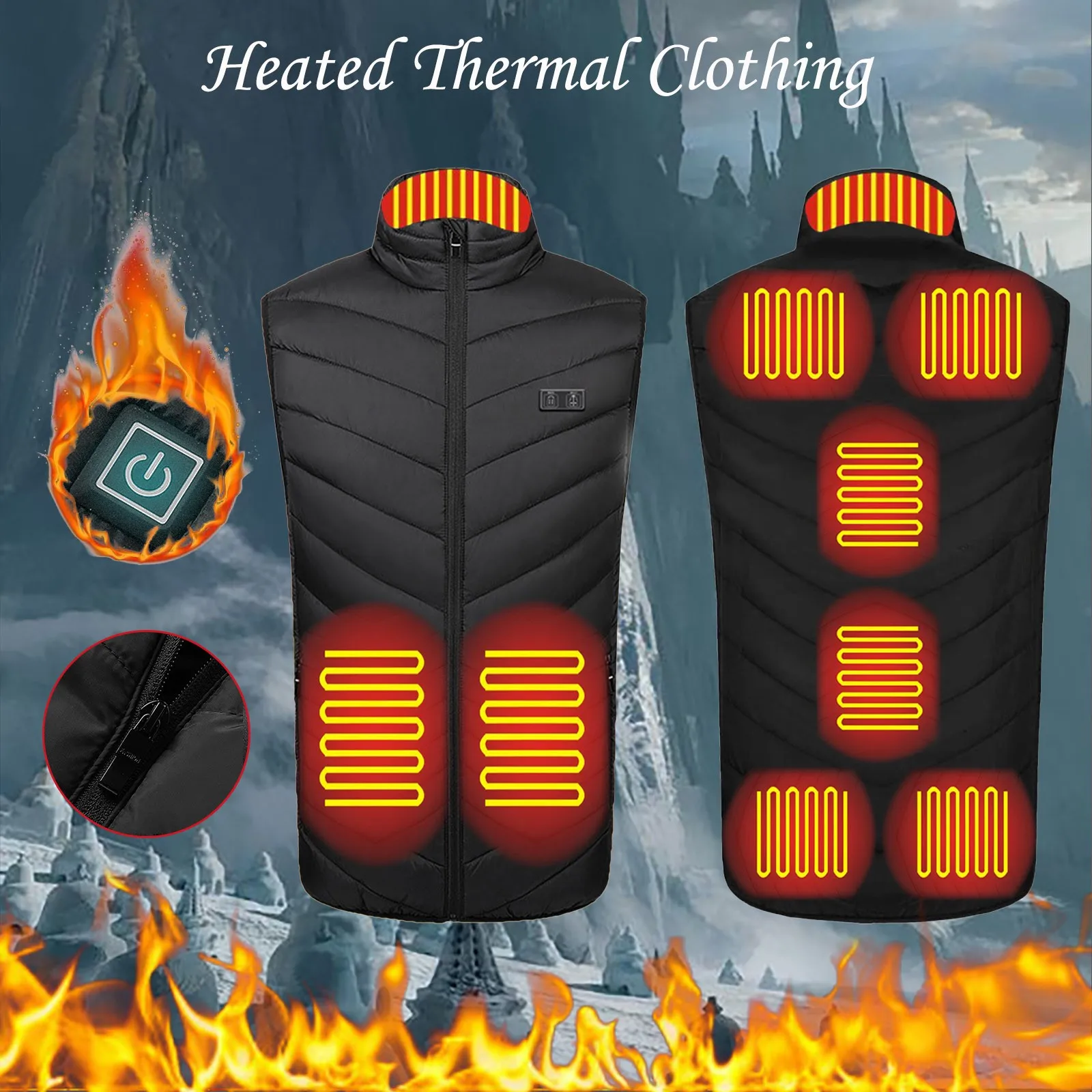 Mens Winter Single Control 9 Heating Suit Thermostatic Electric USB Heating Vest Heating Jacket Undershirt Warmer Heated Vest