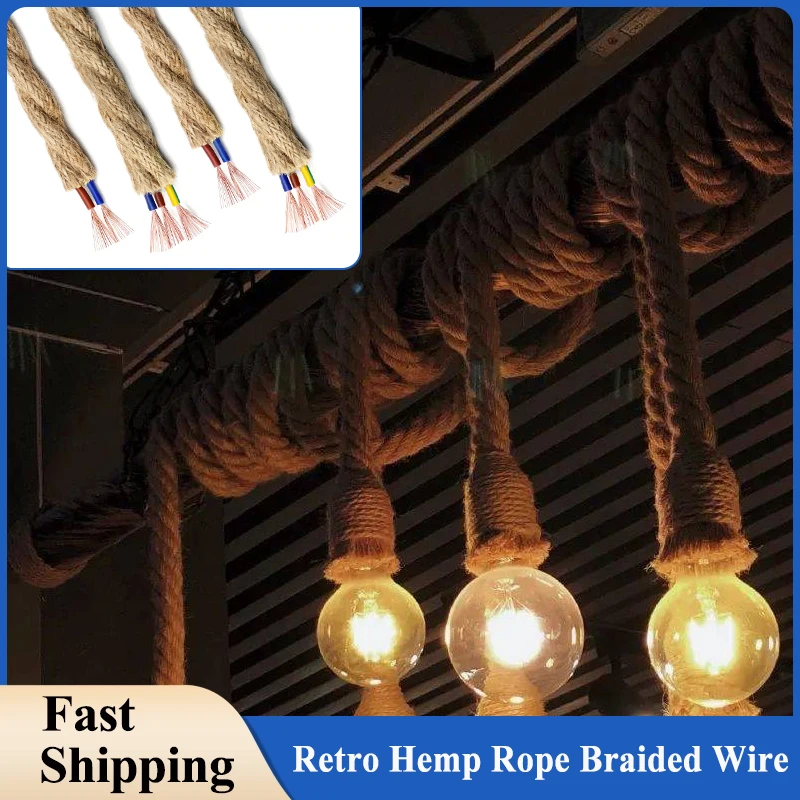 

1 - 10m Square 0.5mm 0.75mm Retro Hemp Rope Braided Wire 2/3 Cores Flexible Twisted Copper Cable DIY Vintage Pendant Light Cords