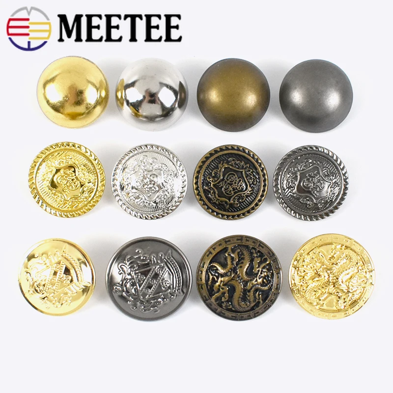 

10Pcs Meetee 15-25mm Round Vintage Copper Buttons Antique Brass Shank Button for Jeans Jacket Clothes Decor Buckle Repair Kit