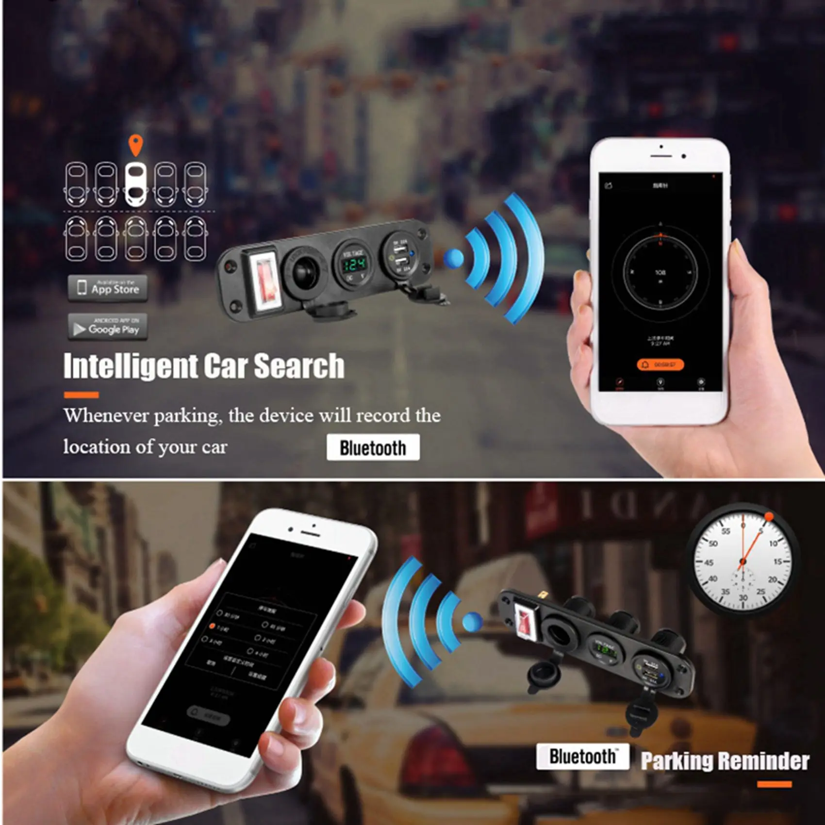 

2X 4 In 1 Dual QC3.0 Power C-Igarette Lighter Socket Digital Voltmeter With Rocker Switch Bluetooth Control