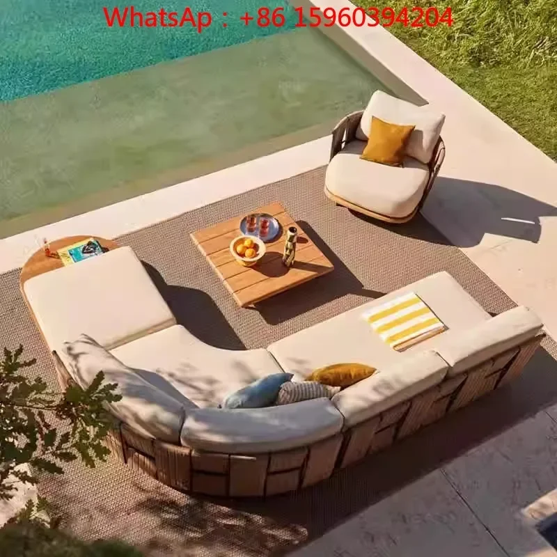 Outdoor anti-corrosive wood sofa combination outdoor sun model room courtyard villa balcony rattan sofa rattan chair furniture