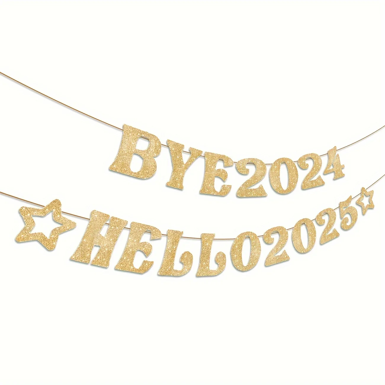 Gold Glitter Bye 2024 Hello 2025 Banner - Happy New Years Banner ，Happy New Year Decorations 2025 ，New Year Eve Banner for New