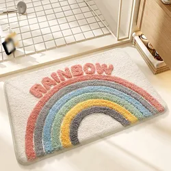 Rainbow Absorbent Bathroom Mat Non-Slip Bath Rug Microfiber Fleece Doormat Bathtub Side Carpet Balcony Floor Mats Foot Pad