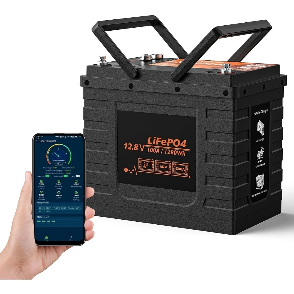 

12V 100Ah LiFePO4 Battery, PowerUrus 12V 100Ah BCI Group24 LiFePO4 Lithium Battery with APP, 100A BMS, 4000+ Deep Cycle LiFePO4