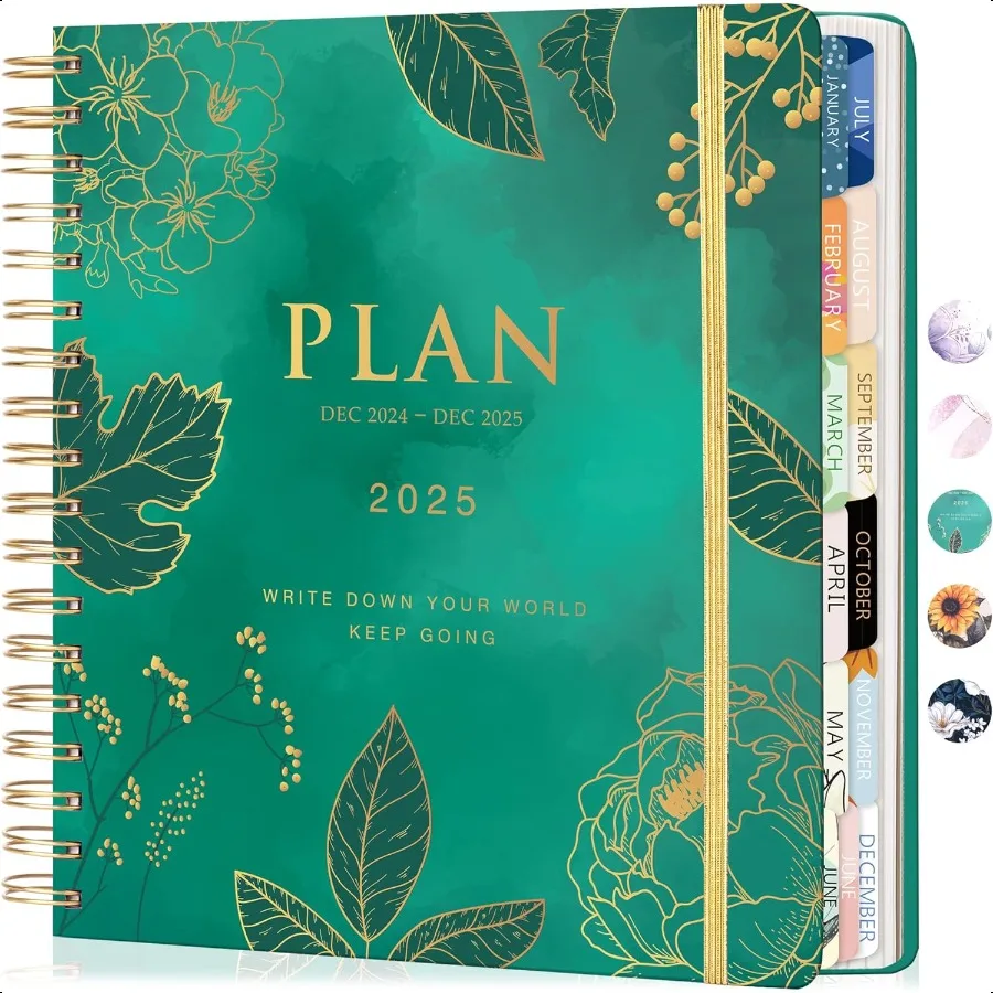 

2025 2025 Weekly and Monthly January 2025 December 2025 8.3" x 9.3" 2025 Hardcover Spiral Bound 12 Monthly Tabs Elastic Clos