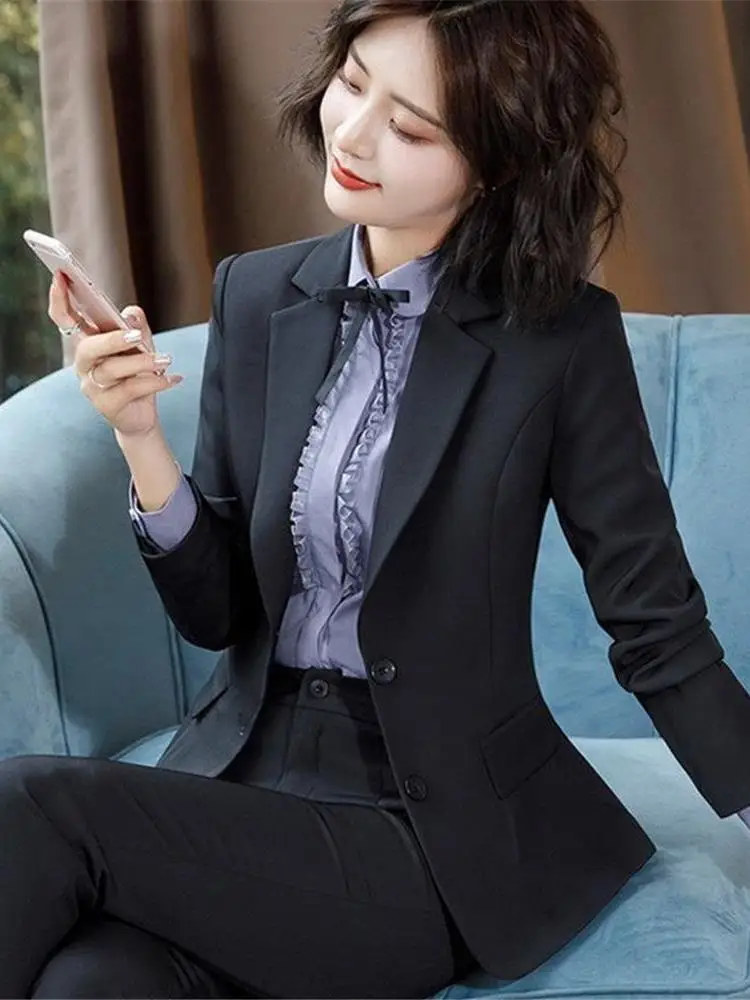 

Elegant Professional Women's Jacket Spring Autumn High End Interview Formal Suit Workwear Hotel Front Desk Manager Uniform