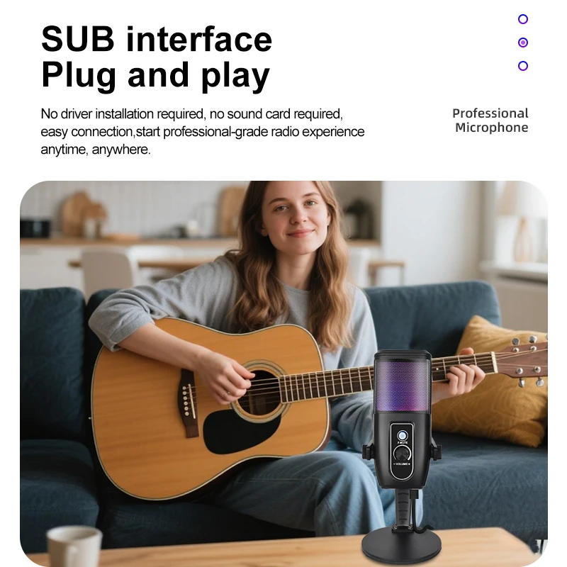 Gaming-USB-Mikrofon, Kondensatormikrofon mit Geräuschunterdrückung und Stummschaltung
