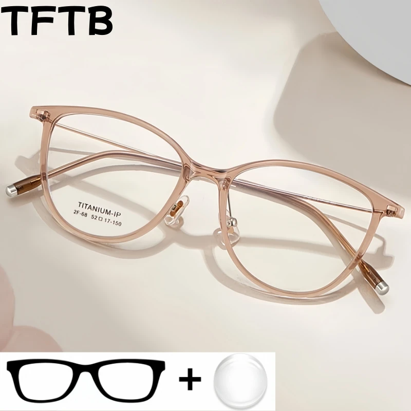 

TFTB Trendy Women Cat Eye Optical Prescription Glasses Myopia Hyperopia Progressive Multifocal TR90 Titanium Recipe Eyewear ZF68