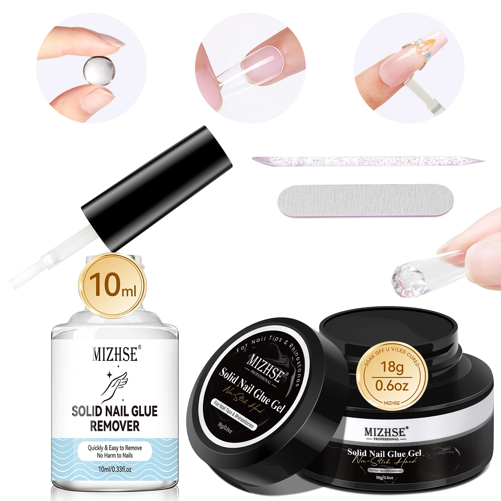 MIZHSE 18G Effen Nagellijm Gel Kit Non Stick Hand Nagelgel Voor Zelfklevende Diamanten Druk Op Nagels met Gel Nail Remover