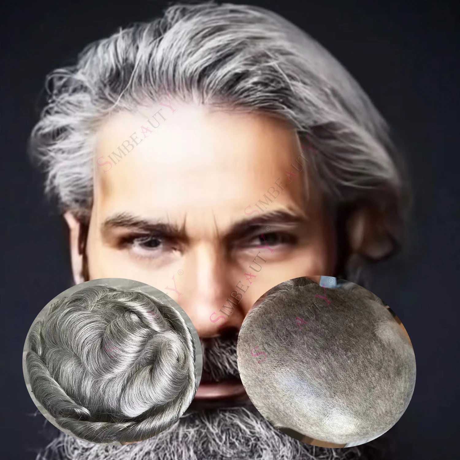 

Натуральный парик-накладка для мужчин с тонкой линией роста волос 0,1 мм, цвет 1B80, серые волосы, 100% натуральные волосы Реми, система замещения волос, имплантация, протез