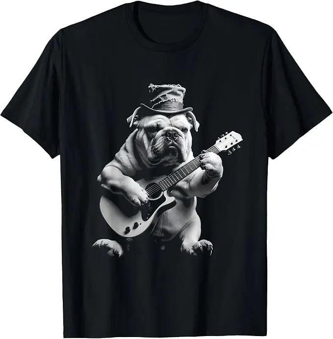 Lustiges Rockstar-Bulldoggen-T-Shirt mit Gitarrenspiel, Y2k-Humor, Tier-Musik-Grafik, Punk-Spaß, Rock-Hund, Streetwear-Kleidung, T-Shirt – Detail 7